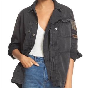 Free People Embellished Military Shirt Jacket